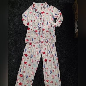 Kids White Hedgehog & Mushroom Print Pajama Set